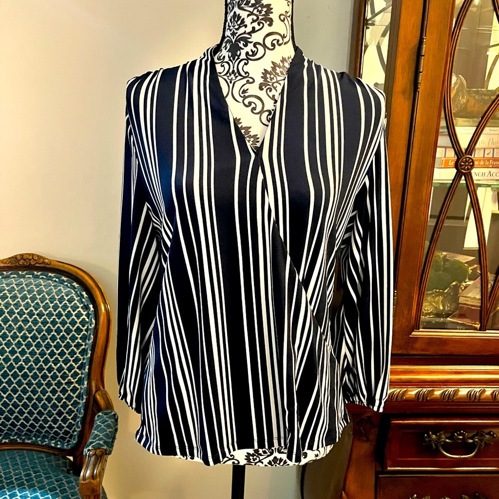 Adrianna Papell, navy and white blouse